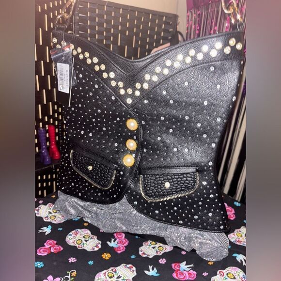 Rhinestone & Pearls Vest Tall Purse - Picture 1 of 5